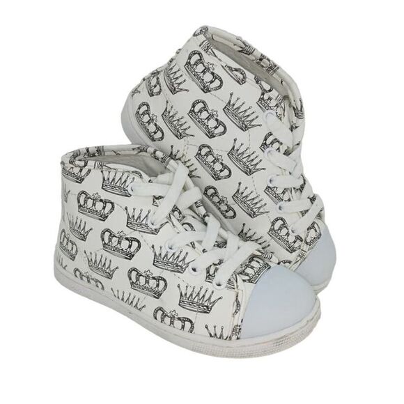 Deezzys Marley Toddlers Pre-owned Designer HiTop White w/Crowns Sneakers- sz. 9C - Picture 1 of 3
